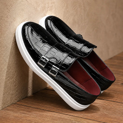 Glossy Double Buckle Loafers