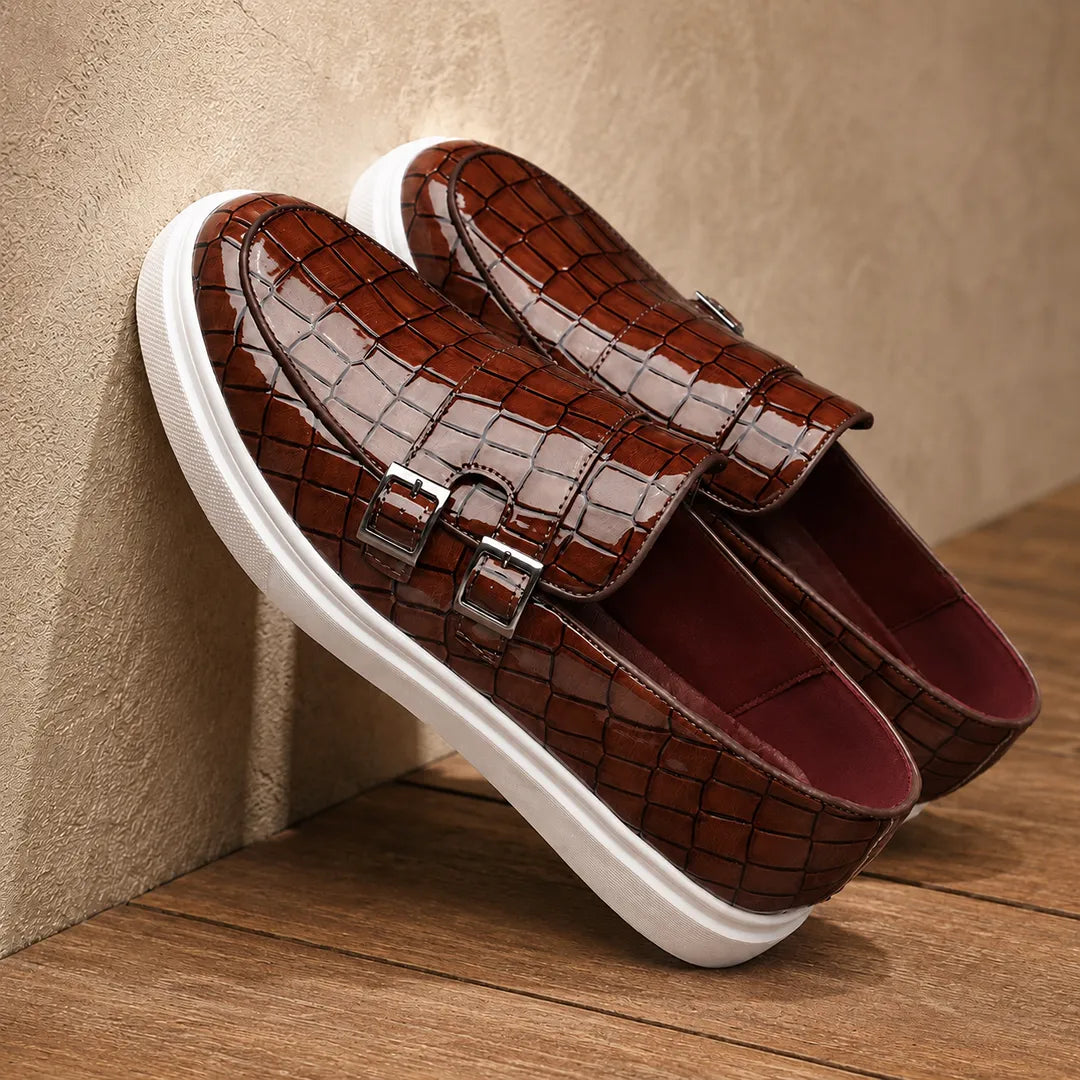 Glossy Double Buckle Loafers