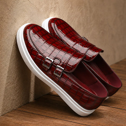 Glossy Double Buckle Loafers
