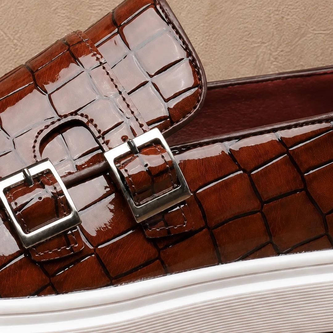 Glossy Double Buckle Loafers