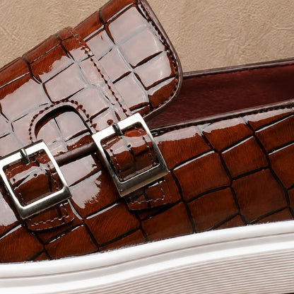 Glossy Double Buckle Loafers