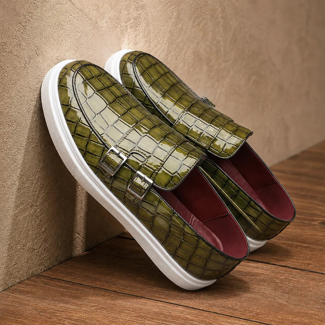 Glossy Double Buckle Loafers
