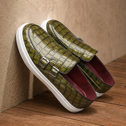 Glossy Double Buckle Loafers