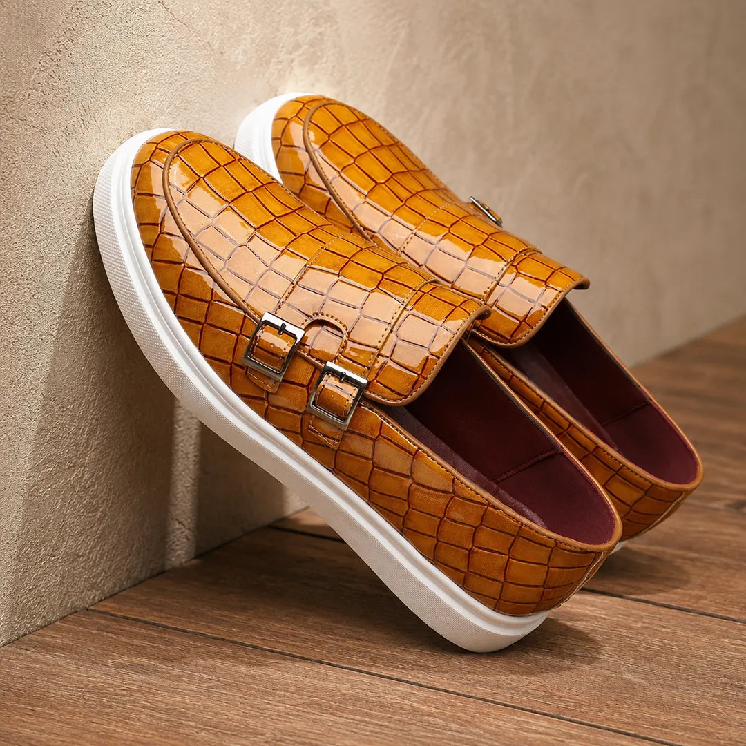 Glossy Double Buckle Loafers