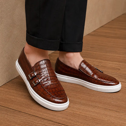 Glossy Double Buckle Loafers